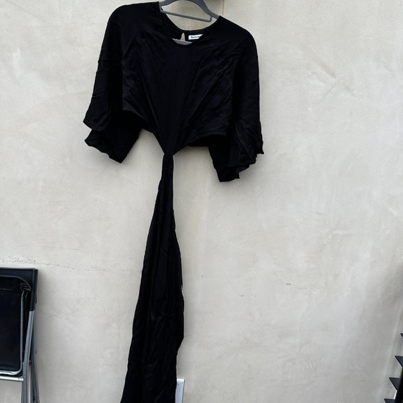 Reformation Benny Cut-out Waist Midi Dress Black Flared Flounce Sleeves Sz 12 - Picture 5 of 11
